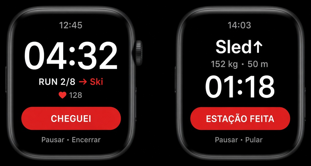 Apple Watch: corrida com botão Cheguei e estação com Estação feita